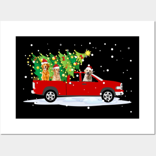 Nova Scotia Duck Tolling Retriever Rides Red Truck Christmas Posters and Art